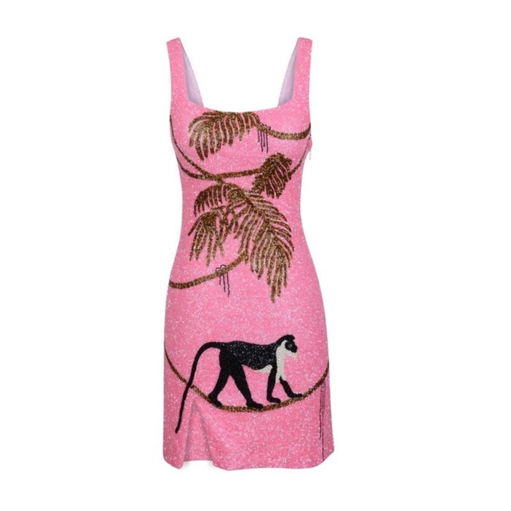 NWT Oceanus St Bart’s Hand-Beaded Crystal Pink Mini Dress Size M - Picture 2 of 8